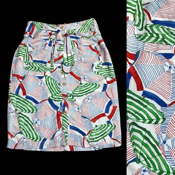 ANTHROPOLOGIE Conversations Shore Thing Umbrella Print Tie Front Pencil Skirt 4 - Picture 2 of 15